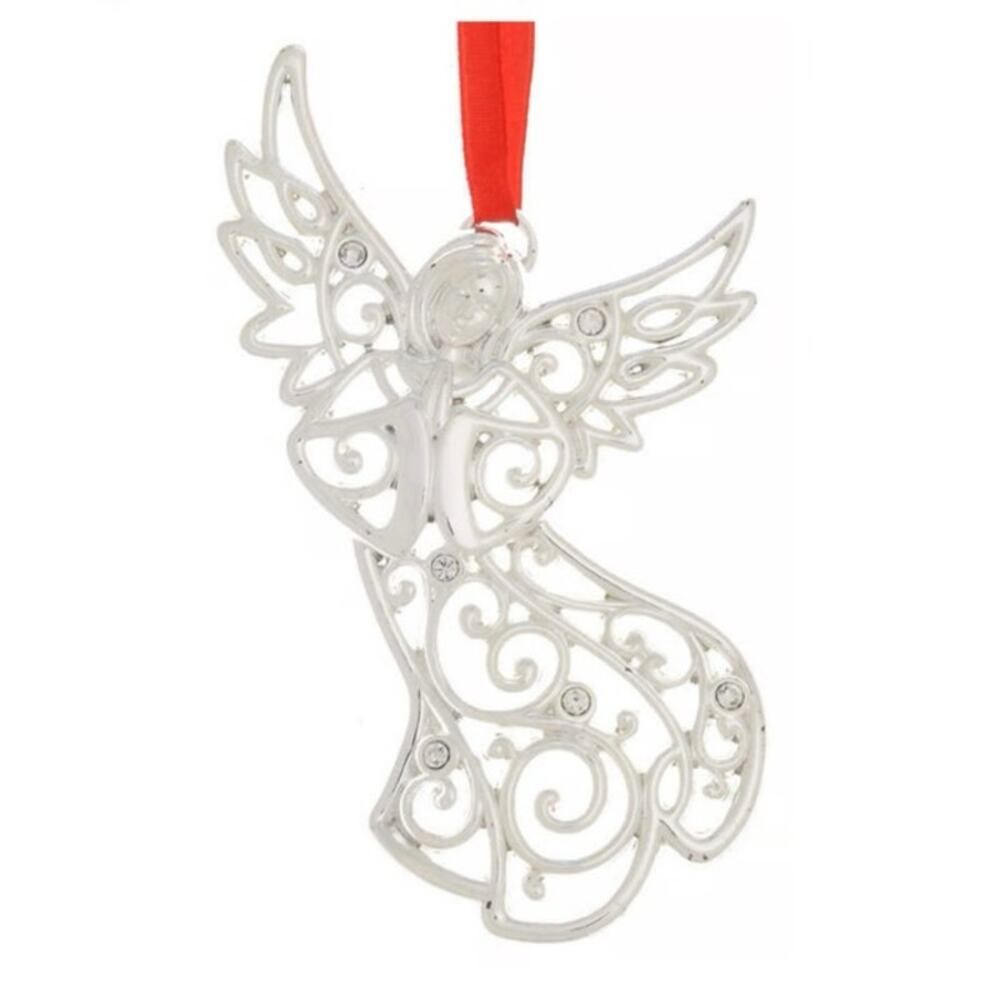 Lenox Sparkle and Scroll Angel Ornament Silver Plated